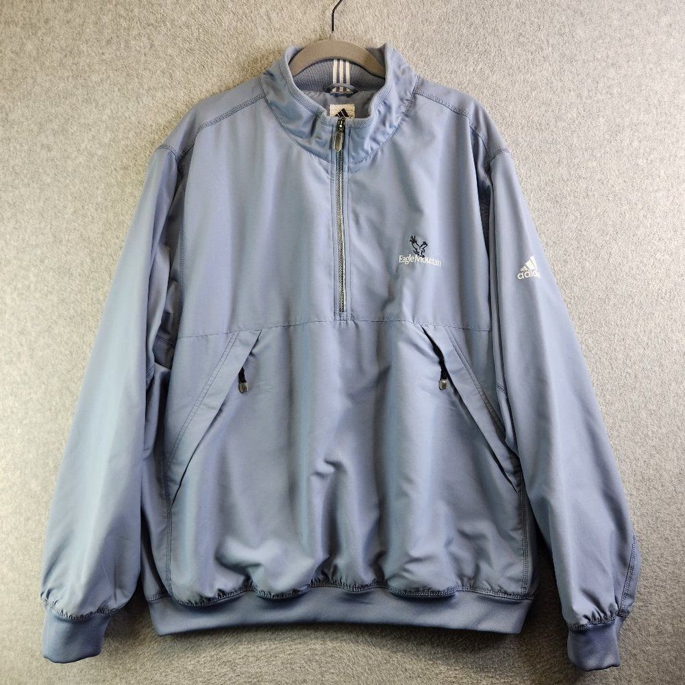 Adidas Windbreaker Jacket Mens XL Blue Climashell Wind Zip Pockets Mesh Lined